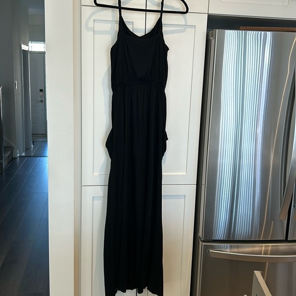 Gap Maxi Knit Sun Dress Draped Pockets Spaghetti Straps Black Women Size S - Picture 6 of 12